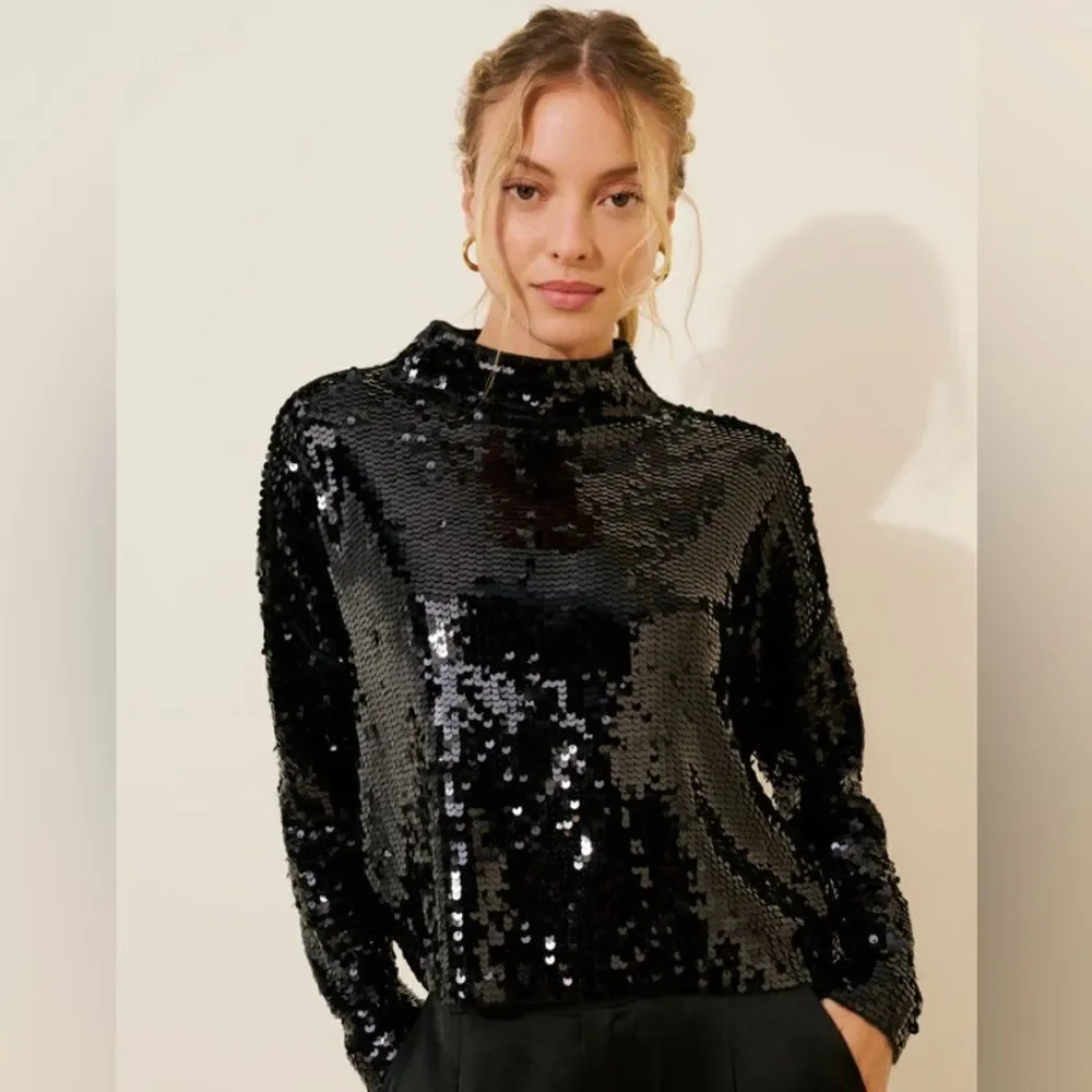 Anthropologie The Alani Cashmere Mock-Neck Sweater by Pilcro Sequin Edition NWT